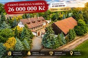 Prodej výjimečného rodinného domu 13 + 2k + 4k, 2 terasy/, hospodářská budova, užitná plocha 663 m2 s celkovým pozemkem 4988 m2 v obci Mirotín - Mnich., cena 26000000 CZK / objekt, nabízí 